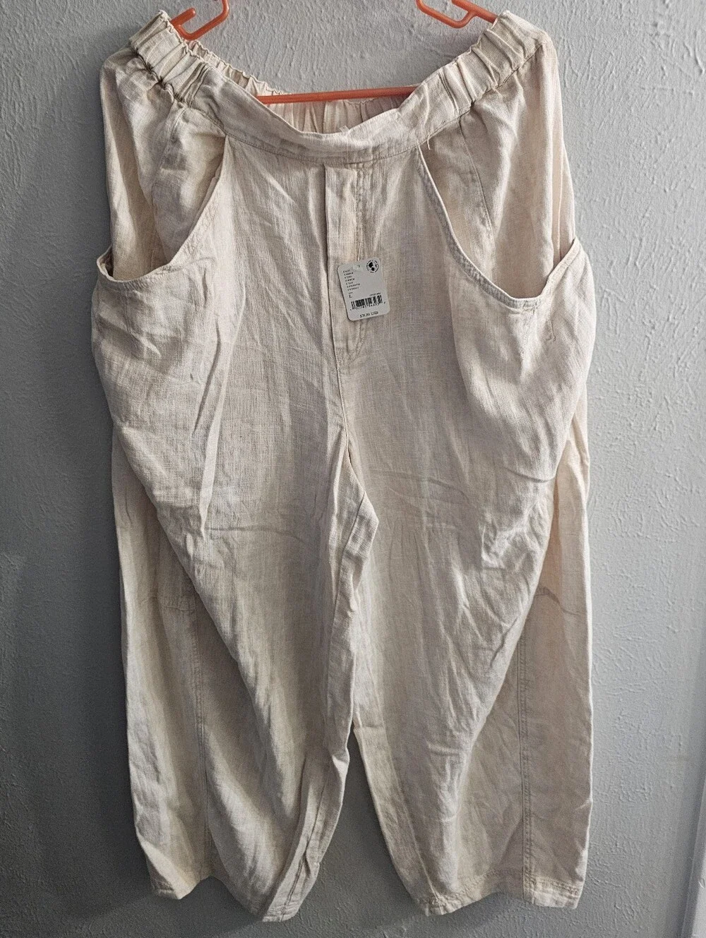Free People Relaxed Wide-Leg Linen Pants in Taupe